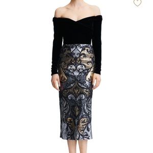 Marchesa Notte Velvet & Sequin Midi -Sz 8